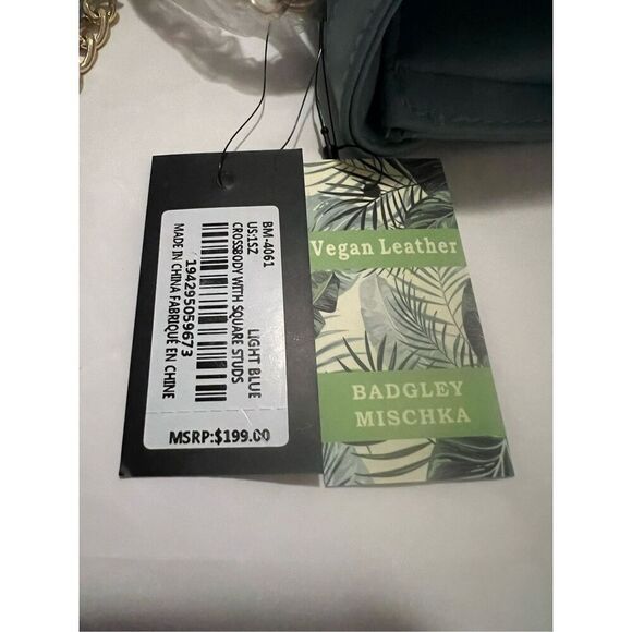 NWT Badgley Mischka quilted blue gold studded crossbody bag with chain strap, 10 - Picture 4 of 6